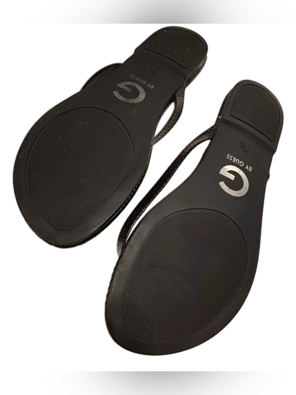 G. by Guess Black Textured Thong Flip-Flop Sandals with Rhinestone "G" — NEW! - Picture 5 of 6